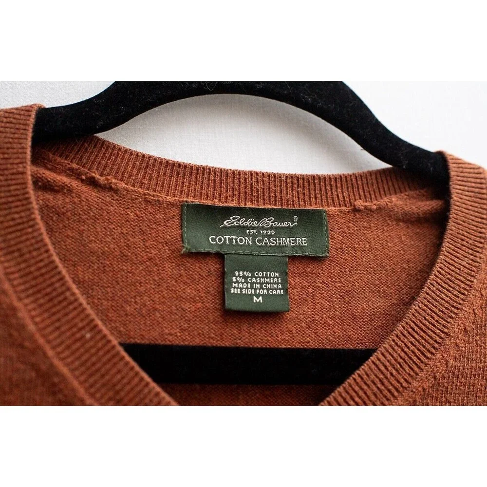 Eddie Bauer Cotton Cashmere Brown v-neck sweater mens Eclectic Grandpa - Picture 2 of 6